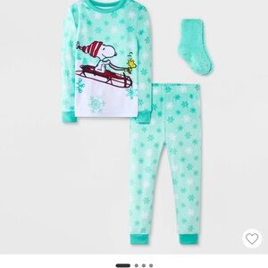 Toddler 2pc Snoopy Snuggly Soft Pajama Set with Socks - Aqua Blue 3T